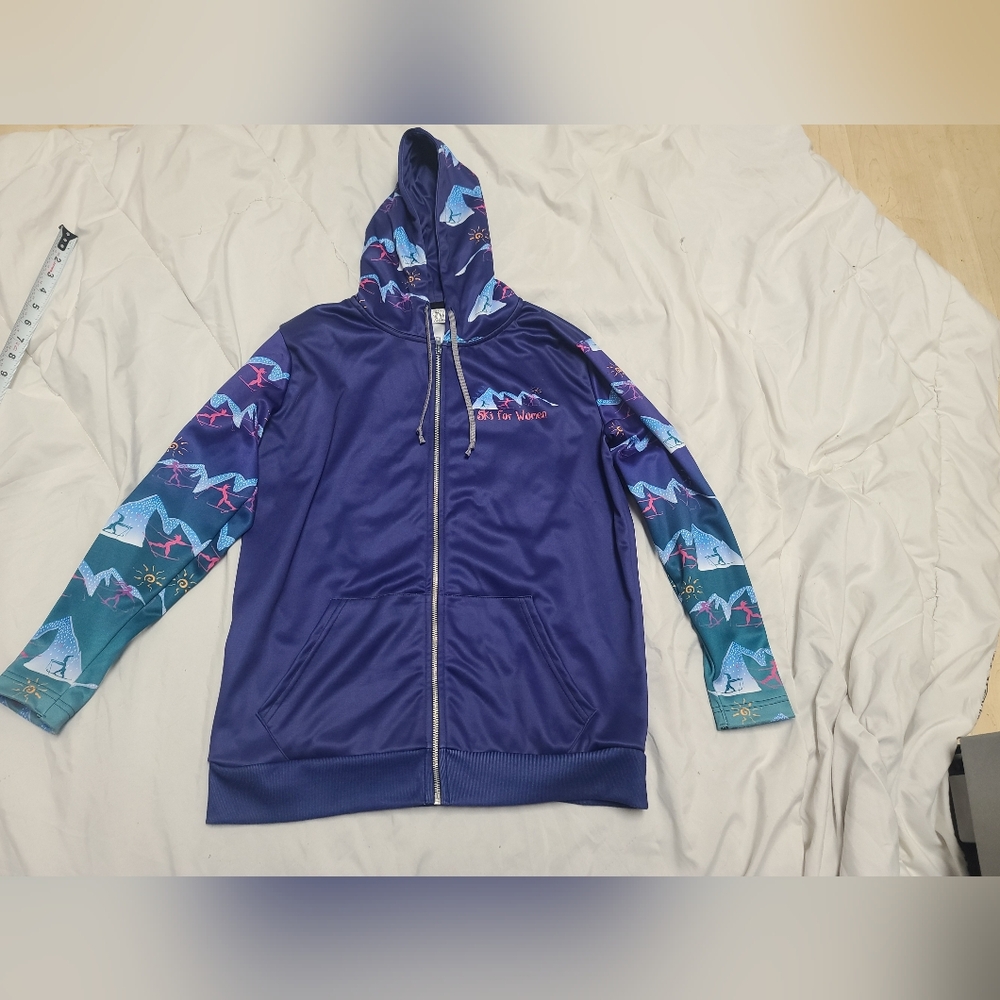 Women's Ski For Women Blue and Multicolor Zip Hoodie, Medium, Made In USA - Picture 9 of 9